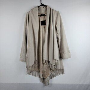 ZARA WOMAN Cardigan Women's S Beige Open Front Fringe Long Sleeve Lined Spain